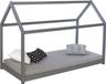 Homestyle4u Kinderbett 90x200 mit Matratze mit Standard 100 mit Lattenrost Hausbett Holzbett Grau