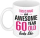 Bellatio Decorations Mok 60 jaar - Roze - Keramiek - 300 ml