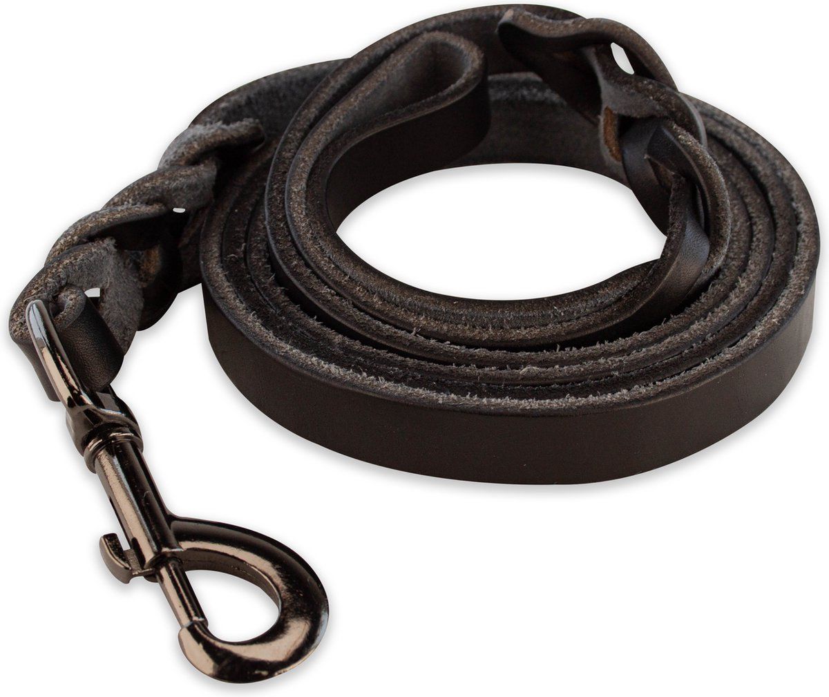 Brute Strength Hondenriem - 140cm - volledig zwart - gevlochten leren hondenriem - 100% volnerfleer - hondenriem leer
