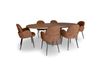 Table extensible ovale et 6 fauteuils en tissu terracotta