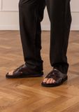 Manfield - Hommes - Pantoufles en cuir noir - Taille 40