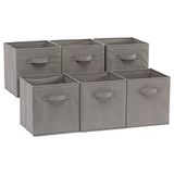 Amazon Basics Opvouwbare opbergkubus/organizer van stof met handgrepen, 6 stuks, effen grijs, 26,6 x 26,6 x 27,9 cm