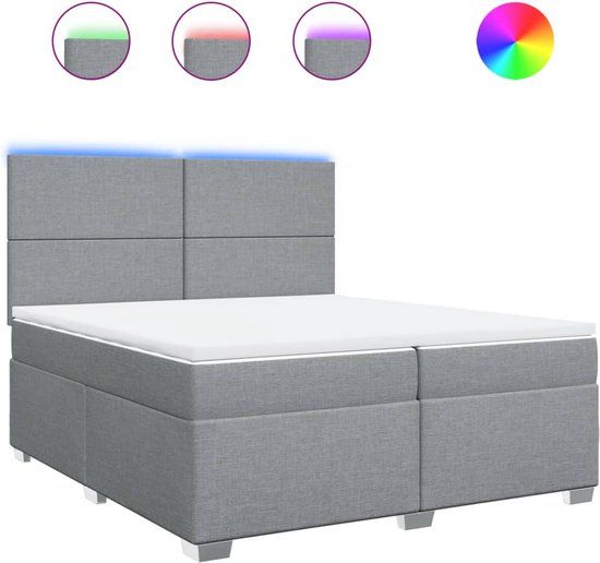 vidaXL Boxspring met matras stof lichtgrijs 200x200 cm