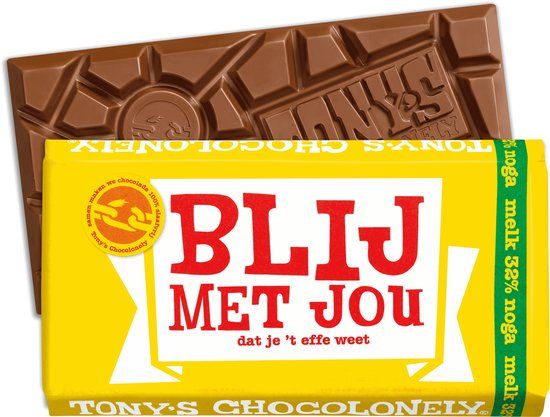 Tony's Chocolonely Chocolade Reep Melk Noga "Blij met jou" - 180g