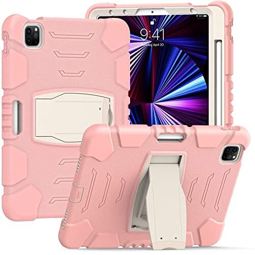 YEOU Vind met ondersteuning voor Samsung Tab A7 Lite 8.7 2021 T220/T225, duurzaam, hybrid, schokbestendig, resistent, drie lagen, siliconen beschermhoes voor kindertablet (roze)