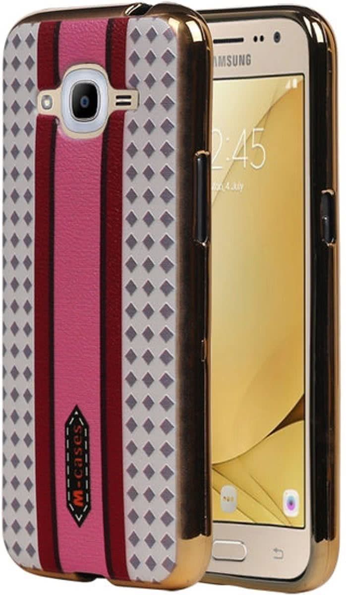 Best Cases M-Cases Roze Paars Ruit Design TPU back case hoesje voor Samsung Galaxy J2 2016