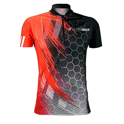 ULTRANNER - Bernia, technisch fietsshirt voor heren, korte mouwen, ademend, ultralicht, geschikt voor trailrunnen, trekking en meer, fluorescerend rood voor meer zichtbaarheid, maat M