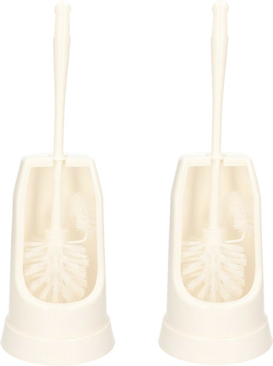 Brumag WC-borstel/toiletborstel - 2x - randreiniger en houder - wit - 37 cm - kunststof