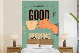 Nr1Wallpaper Behang - Fotobehang Koffie - Quotes - Retro - Turquoise - Breedte 195 cm x hoogte 300 cm