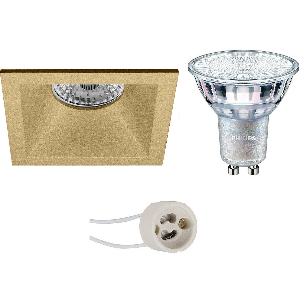 BES LED LED Spot Set - Pragmi Pollon Pro - GU10 Fitting - Inbouw Vierkant - Mat Goud - Verdiept - 82mm - Philips - MASTER 927 36D VLE - 3.7W - Warm Wit 2200K-2700K - DimTone Dimbaar