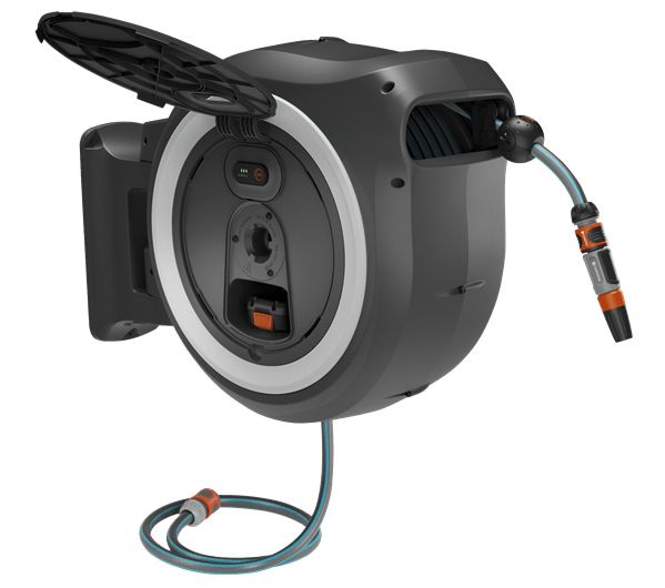 Gardena accu-wandslangbox PowerRoll XXL gebruiksklare set: automatische slanghaspel met 40 m tuinslang, slanggeleider en RollControl, complete set met accu (18647-20)