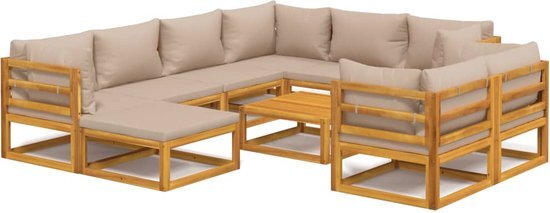 vidaXL 10-delige Loungeset met kussens massief hout taupe