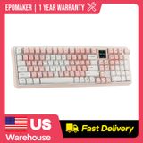 EPOMAKER RT100 PRO Tri-Mode Mechanisch Toetsenbord, 1,54" Hot-Swap Scherm, Knop, PBT Mac Toetsen, Thocky Gasket, Aangepaste Driver, RGB, BT/2.4G Draadloos Gaming Toetsenbord (Wit, Sea Salt Silent)