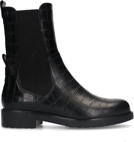 No Stress - Zwarte leren chelsea boots met crocoprint - Maat 40