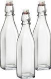 Bormioli Rocco beugelfles/weckfles - 3x - 1 liter - glas - vierkant - water/olie/azijn/sapjes - Karaffen