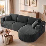COMHOMA Modulaire Hoekbank 263 cm Corduroy L-vorm Slaapbank Grijs