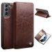 Qialino Étui portefeuille classique en cuir pour Samsung Galaxy S21 5G - Marron