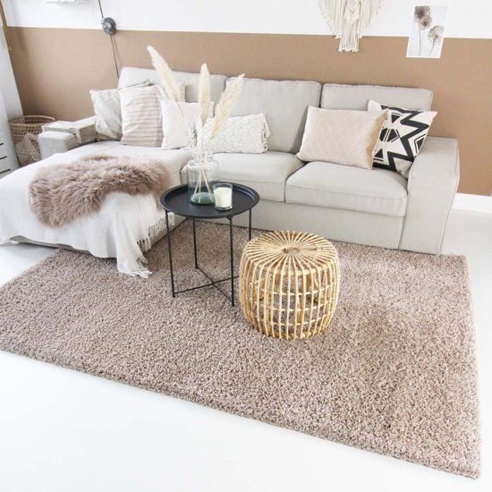 Tapeso Hoogpolig Vloerkleed Shaggy Trend Effen 100x200 cm Beige