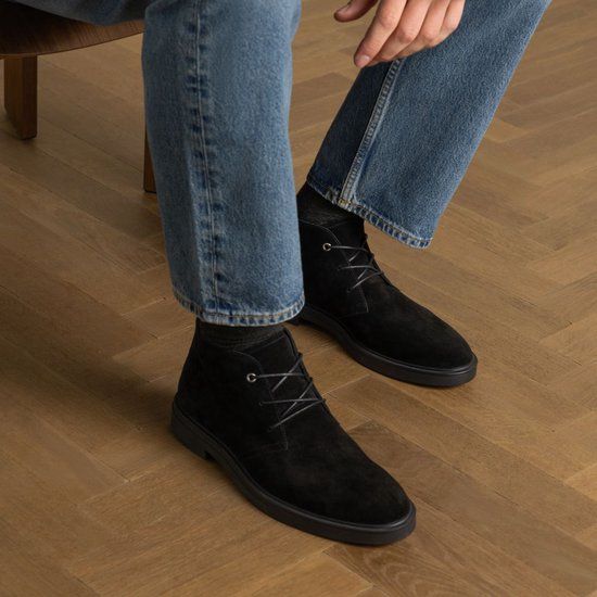 Manfield Zwarte suède veterboots Heren Maat 44