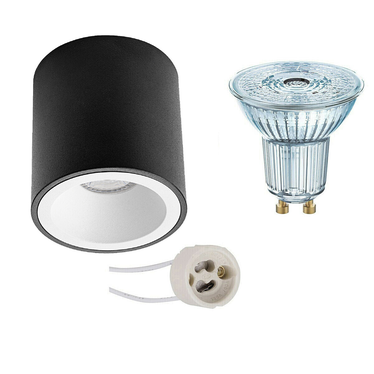 Osram Voordeelset - Opbouwspot Set - Parathom PAR16 930 36D - Pragmi Cliron Pro - GU10 Fitting - Dimbaar - Opbouw Rond - Mat Zwart/Wit - 3.7W - Warm Wit 3000K - Verdiept - Ã˜90mm