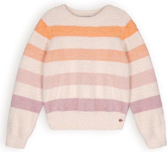 NoNo Ketan Fluffy Yarn Striped Sweater - Pearled Ivory - Girls' Sweater - Size 110/116