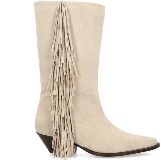 Sacha Dames Beige suède cowboylaarzen met franjes Maat 39