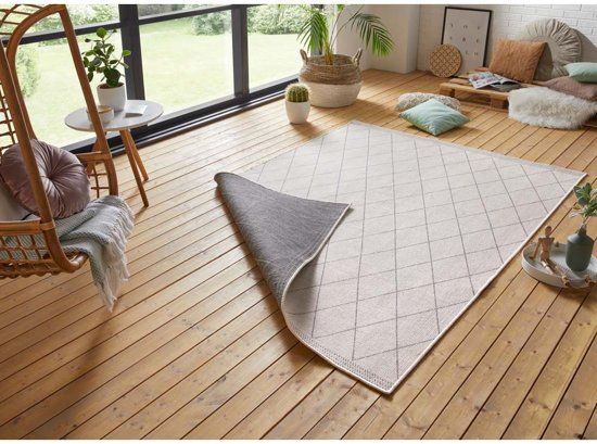 Tapeso Design vloerkleed Daisy 80x250 cm Crème & Grijs