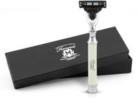 Haryali London 3 Edge Scheermes voor Mannen en Vrouwen - Smart Grip Lichaam & Gezichtsscheermes - Metallic Scheermes voor Mannen - Herbruikbaar Scheermes - Gebroken Wit