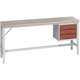 BOTT Werkbank met onderframe achteraan - Multiplex kast 3 lade - 2 m
