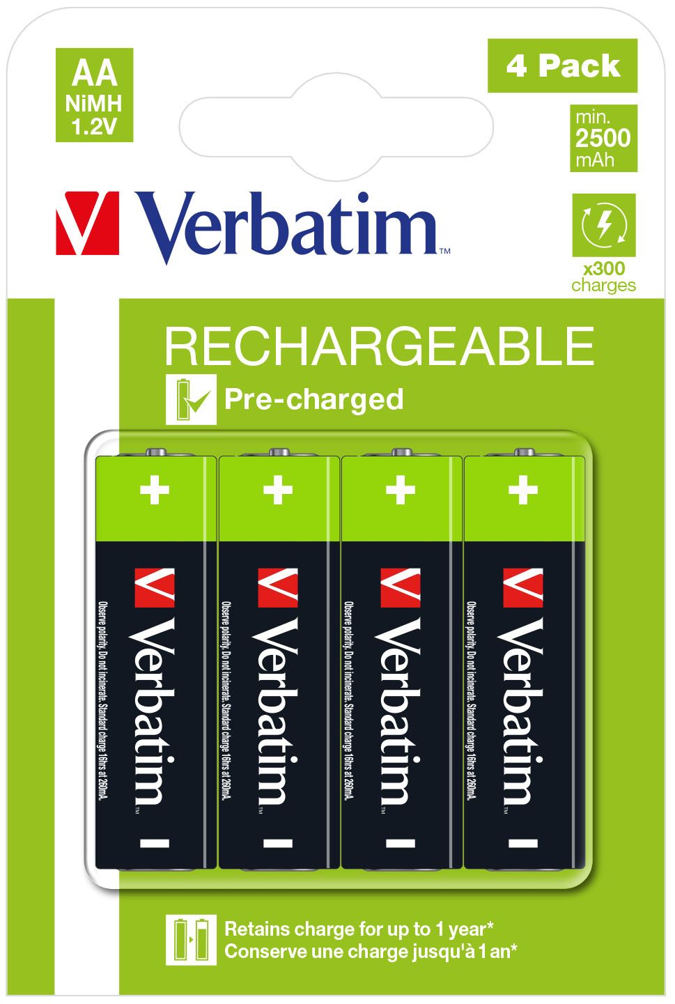 Verbatim Oplaadbare batterij AA NiMH 2500 mAh - 4 stuks