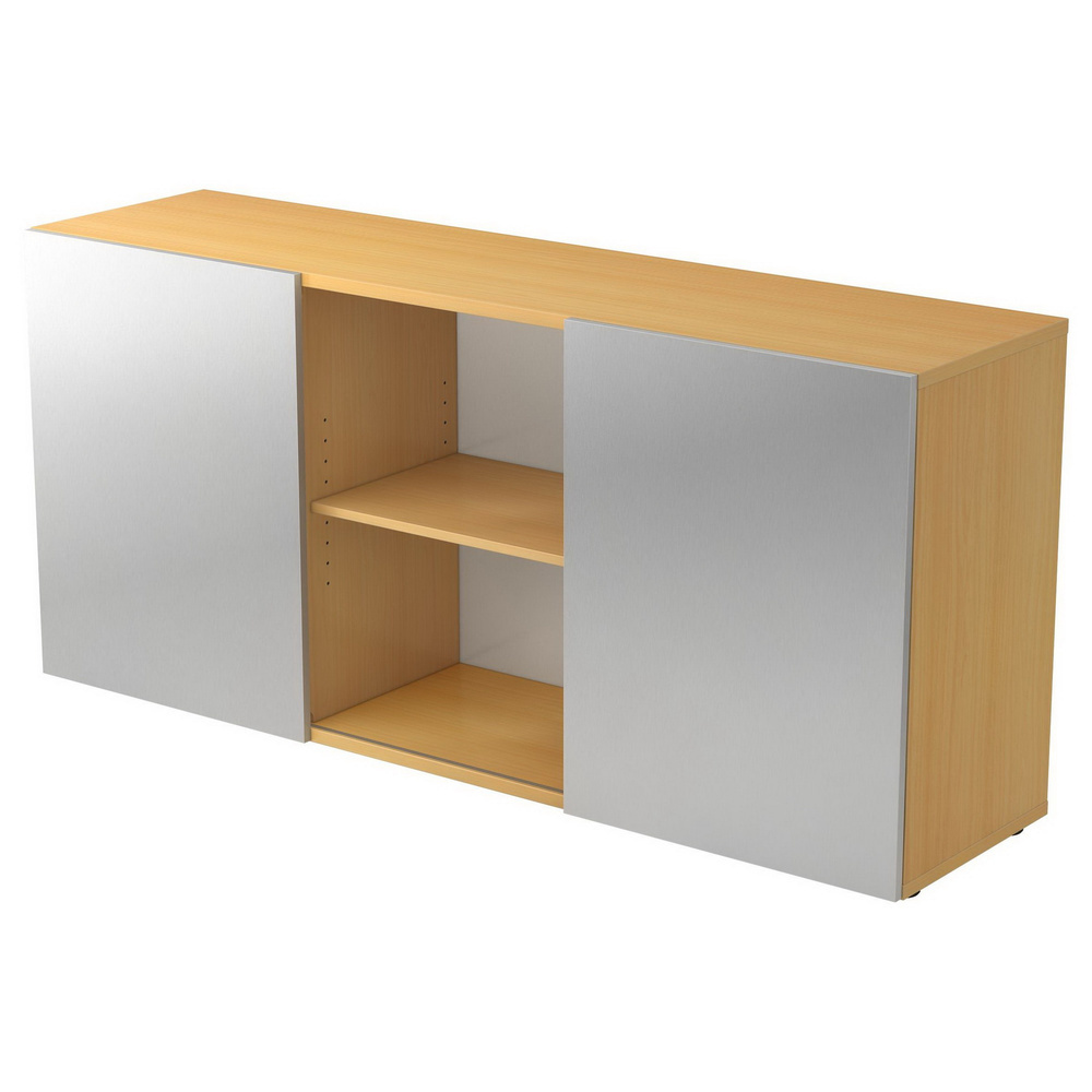 hjh OFFICE PRO Dressoir met Schuifdeuren | Grijs/Zilver | 160 x 42 x 74,8 cm | Kapa 1780