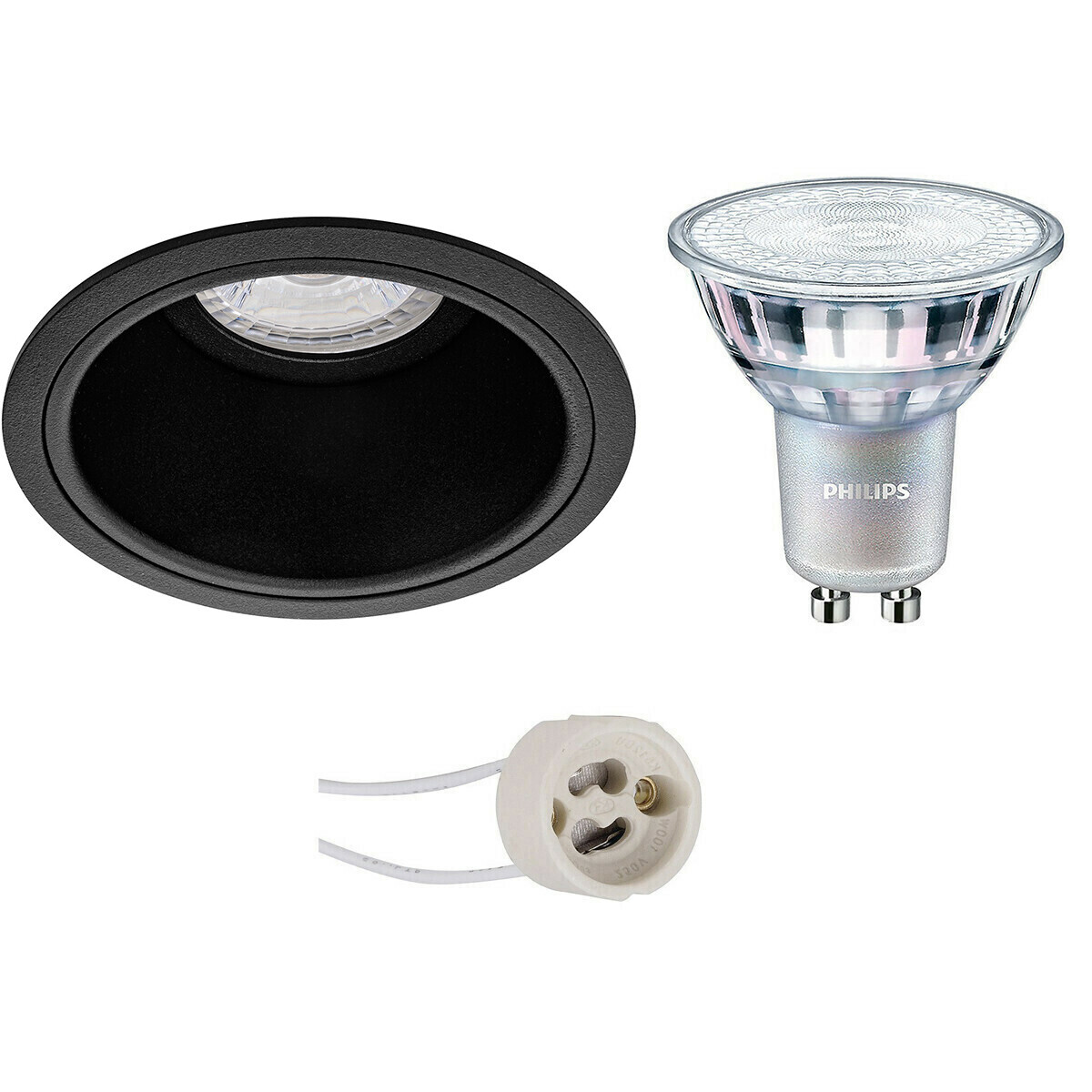 BES LED LED Spot Set - Pragmi Minko Pro - GU10 Fitting - Inbouw Rond - Mat Zwart - Verdiept - Ø90mm - Philips - MASTER 927 36D VLE - 3.7W - Warm Wit 2200K-2700K - DimTone Dimbaar