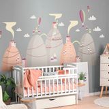 Ambiance Sticker Scandinavische bergstickers met heteluchtballonnen, vrienden van de lucht, 100 x 150 cm