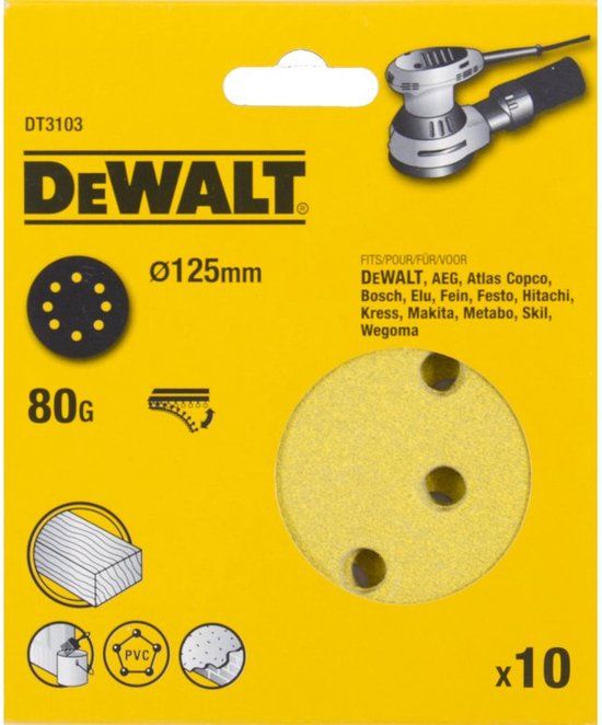 DeWALT DT3103 P80 Schuurpapier - 125mm - 10 stuks