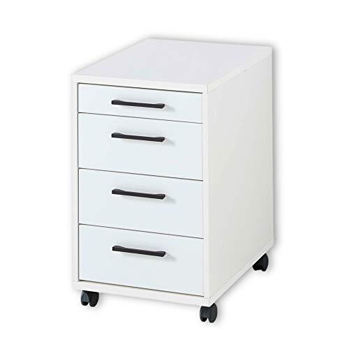 Stella Trading INNO4HOME rolcontainer bureau, mat wit - mobiele ladekast kantoorkast met 4 laden geschikt voor het bureau - 43 x 68 x 55 cm (B x H x D)