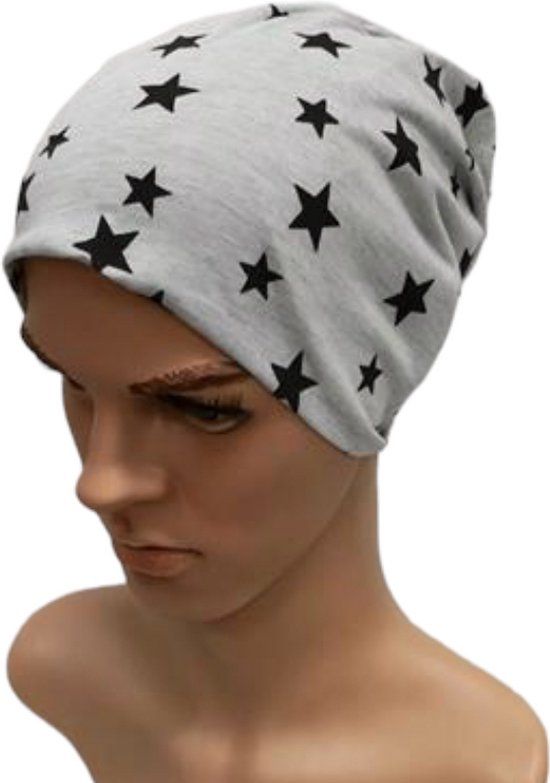 Chemo Muts - Beanie - Unisex - Lichtgrijs - Sterretjes - One Size (36024#)
