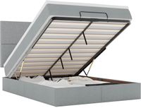vidaXL Ottoman Bed with Mattress and LEDs - 140x200cm - Light Grey Fabric