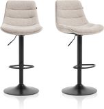 Meisterhome Luxe Barkrukken Set van 2 – Beige Stoffen Barstoelen – Verstelbaar met Rugleuning en Voetsteun – Modern Japandi Design – Voor Keukeneiland of Bar