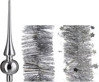 Decoris Kaemingk B.V. Kerstversiering glazen piek glans 26 cm en folieslingers pakket zilver