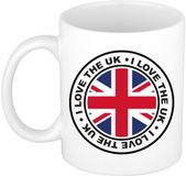 Bellatio Decorations Cadeau koffiemok UK - vlag - I love - 300 ml - keramiek - wit