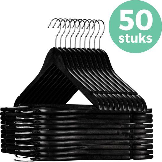 LifeGoods Kledinghangers - Broekhanger - Hardhout - Zwart - 50 Stuks