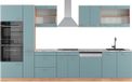 Vicco R-Line Keuken – 350 cm met hoge kast, WB Marmer Blauw-grijs/gouden eik