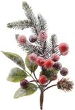 Decoris Kerststukje instekertjes - bessen/sneeuw - groen/rood - 20 cm