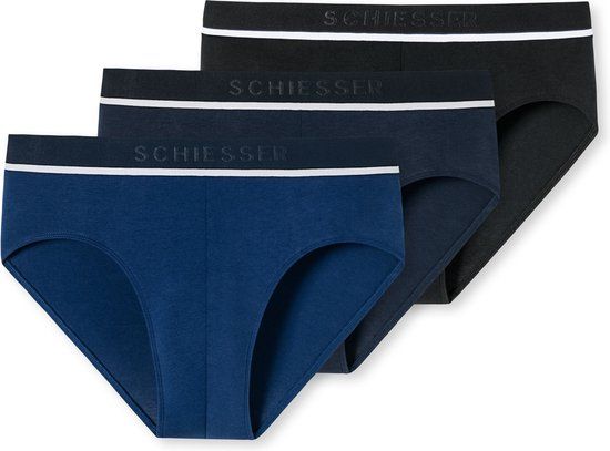 Schiesser Rio Slip Organic 3-Pack - Men - Black/Dark Blue/Blue - Size XL