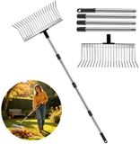 Famanu – Râteau de jardin réglable avec 21 dents robustes, 53-160 cm, tête de râteau en métal, 40 cm de large