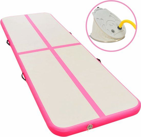 vidaXL Gymnastiekmat met pomp opblaasbaar 300x100x10 cm PVC roze