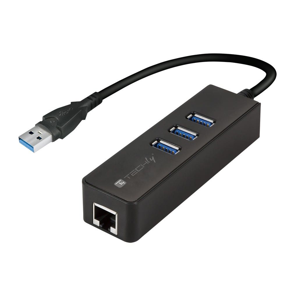 Techly IDATA USB-ETGIGA-3U2 - Hub - 4 poorten - Zwart