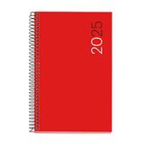 Miquelrius Kalender 2025, jaarplanner, 117 x 182 mm, weekoverzicht, flexibele envelop van polypropyleen, spiraalbinding, papier 80 g/m², Catalaans, Engels en Portugees, rood