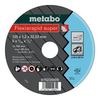 Metabo doorslijpschijf Flexiarapid super 125x1,2x22,23 Inox rechte uitvoering (25 stuks)