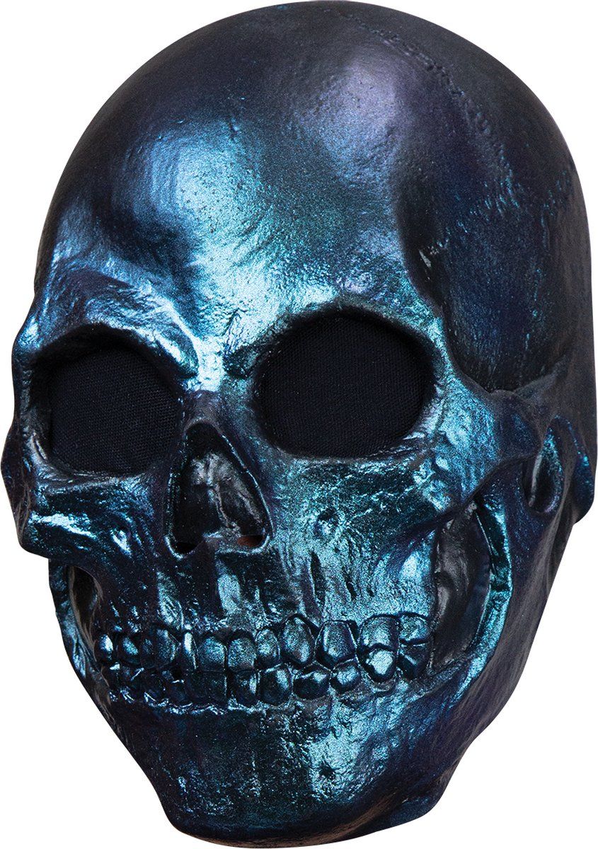 partychimp Angstaanjagend Gezichtsmasker Skull Schedel Skelet Metallic Blauw Halloween - Latex